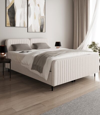łóżko tapicerowane Lamello Casa jasne w eleganckiej sypialni