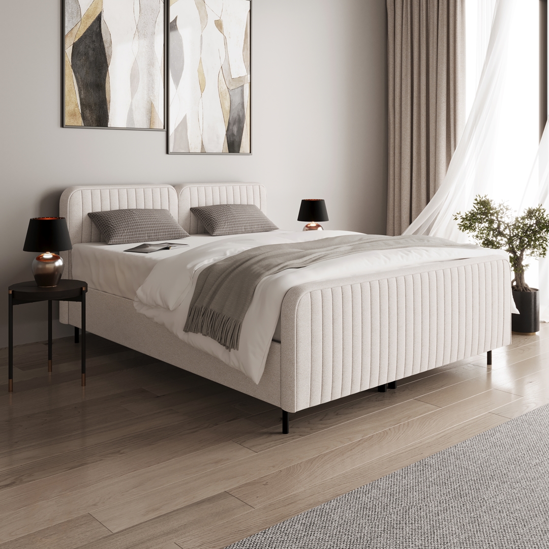 łóżko tapicerowane Lamello Casa jasne w eleganckiej sypialni