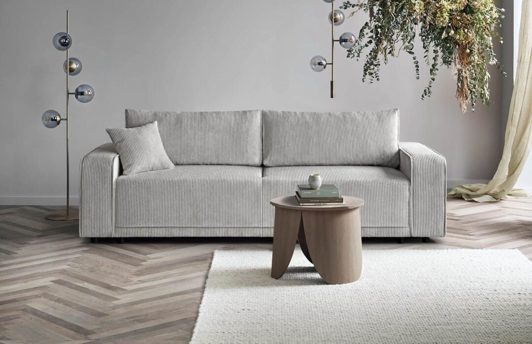 sofa SNAP jasna nowoczesna z stolikiem kawowym
